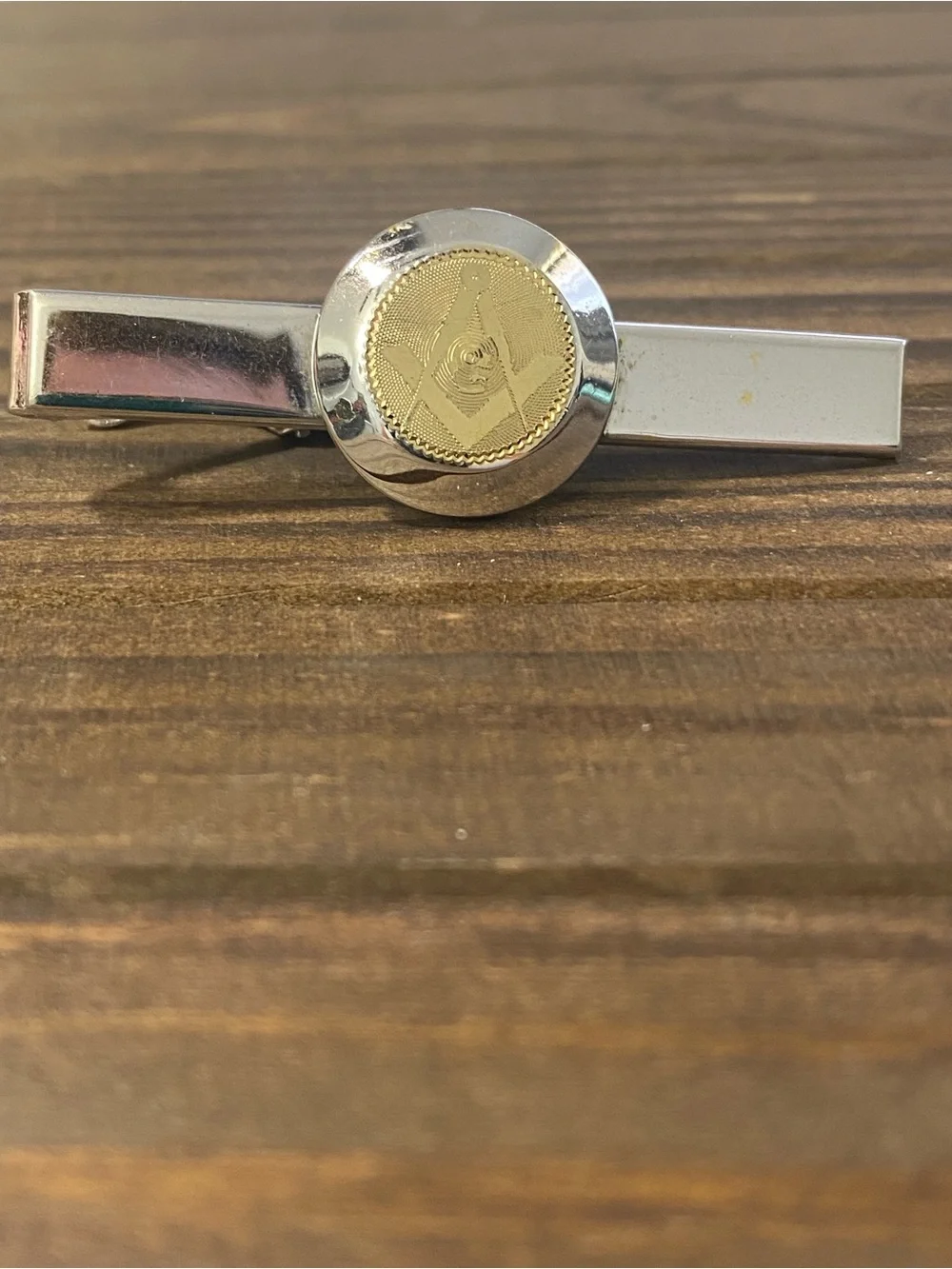 Vintage Foster Masonic Silver Tie Clip Bar with Gold Emblem Made in the USA